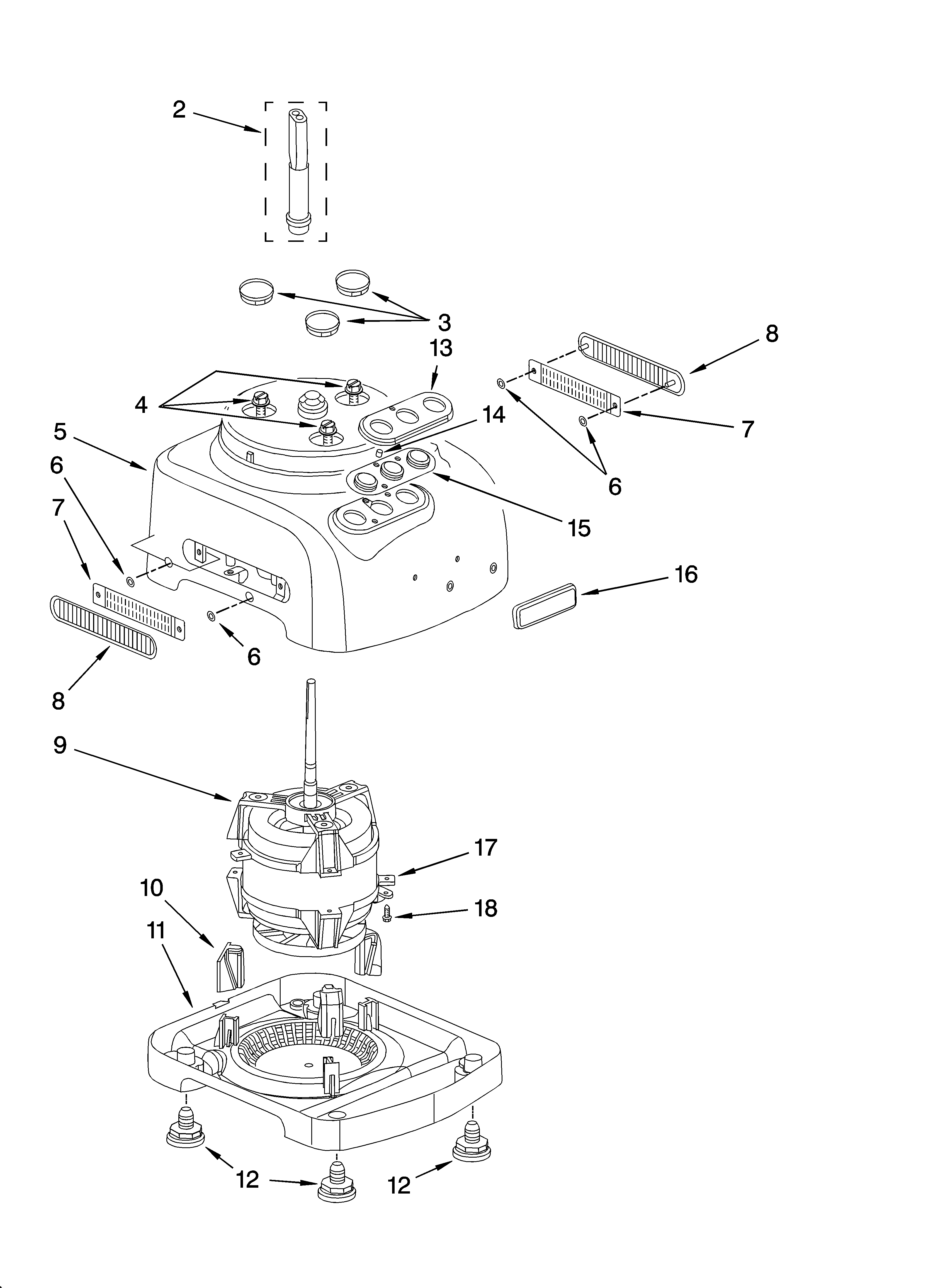 Motor and housing parts top view