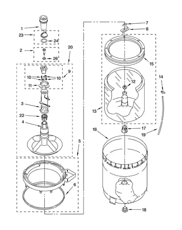 Agitator, basket and tub parts