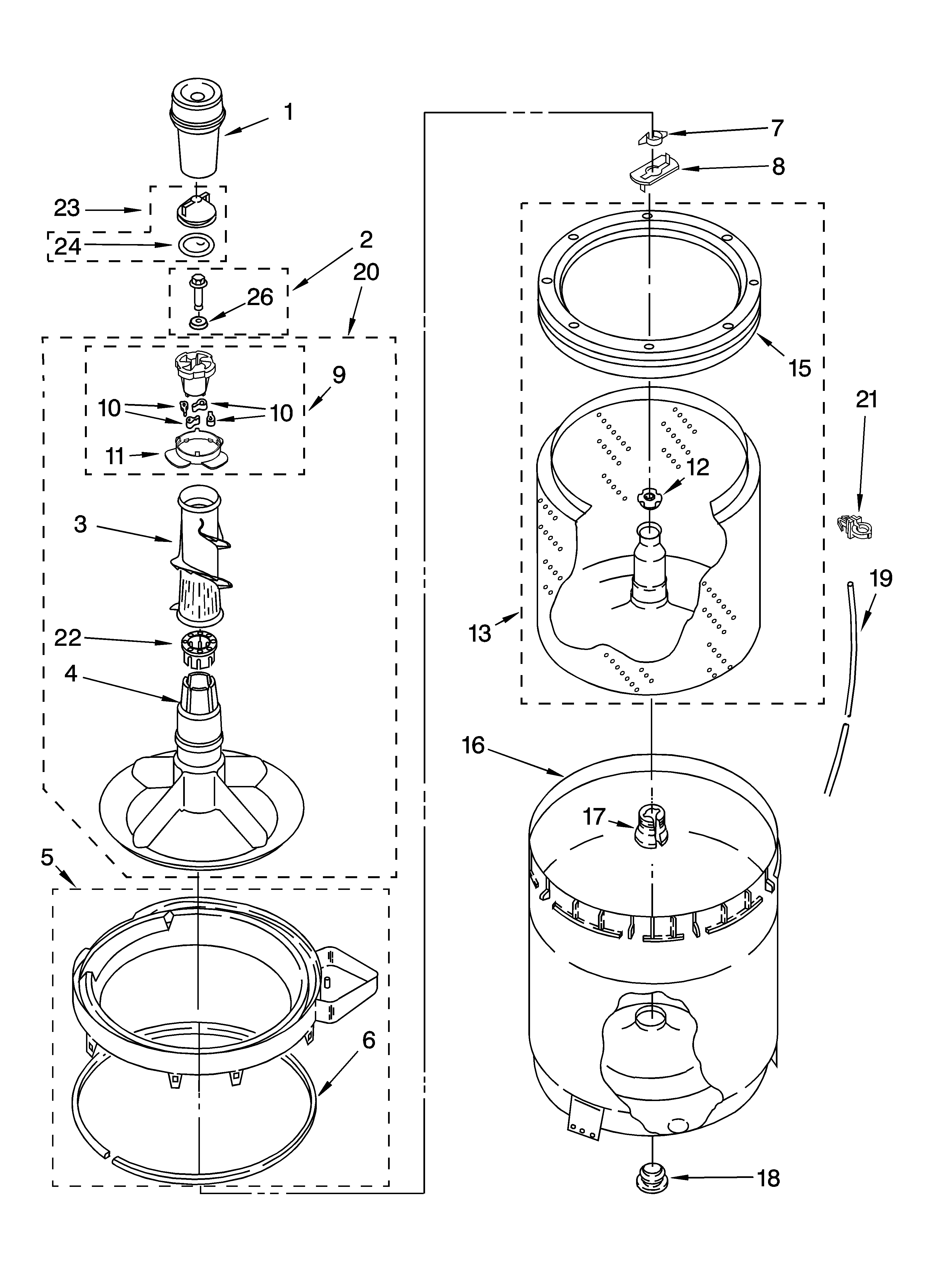 Agitator, basket and tub parts