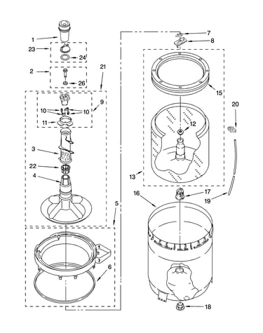 Agitator, basket and tub parts