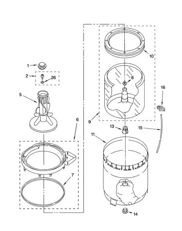 Agitator, basket and tub parts