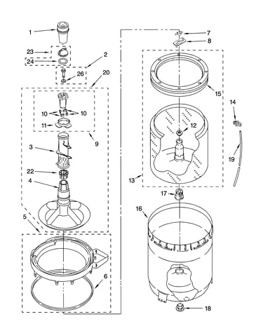 Agitator, basket and tub parts