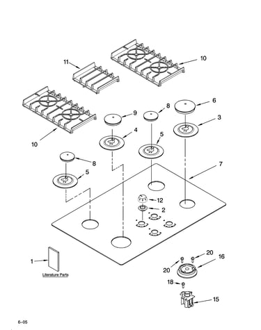 Cooktop, burner and grate parts