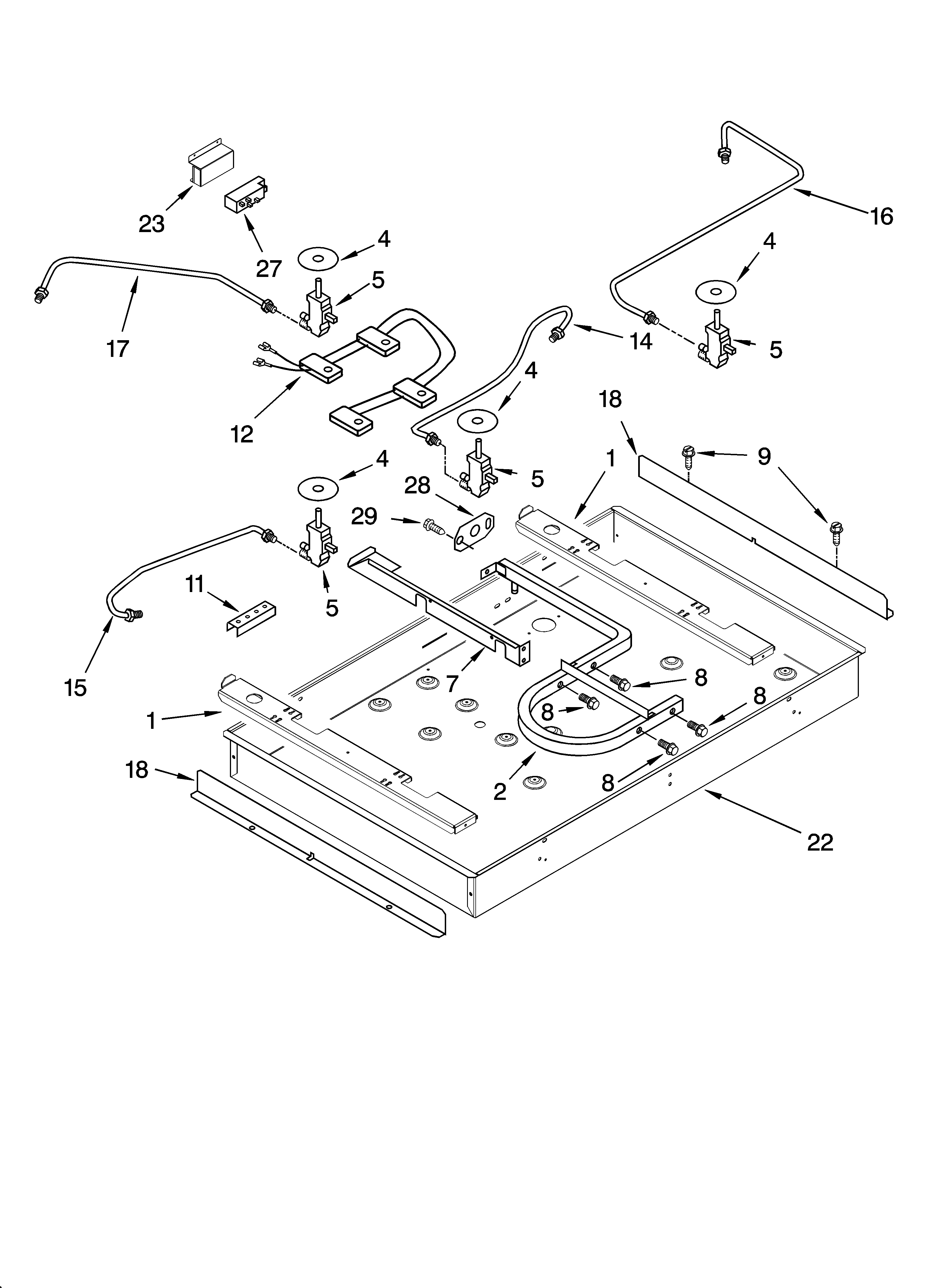 Burner box, gas valves, and switches, optional parts