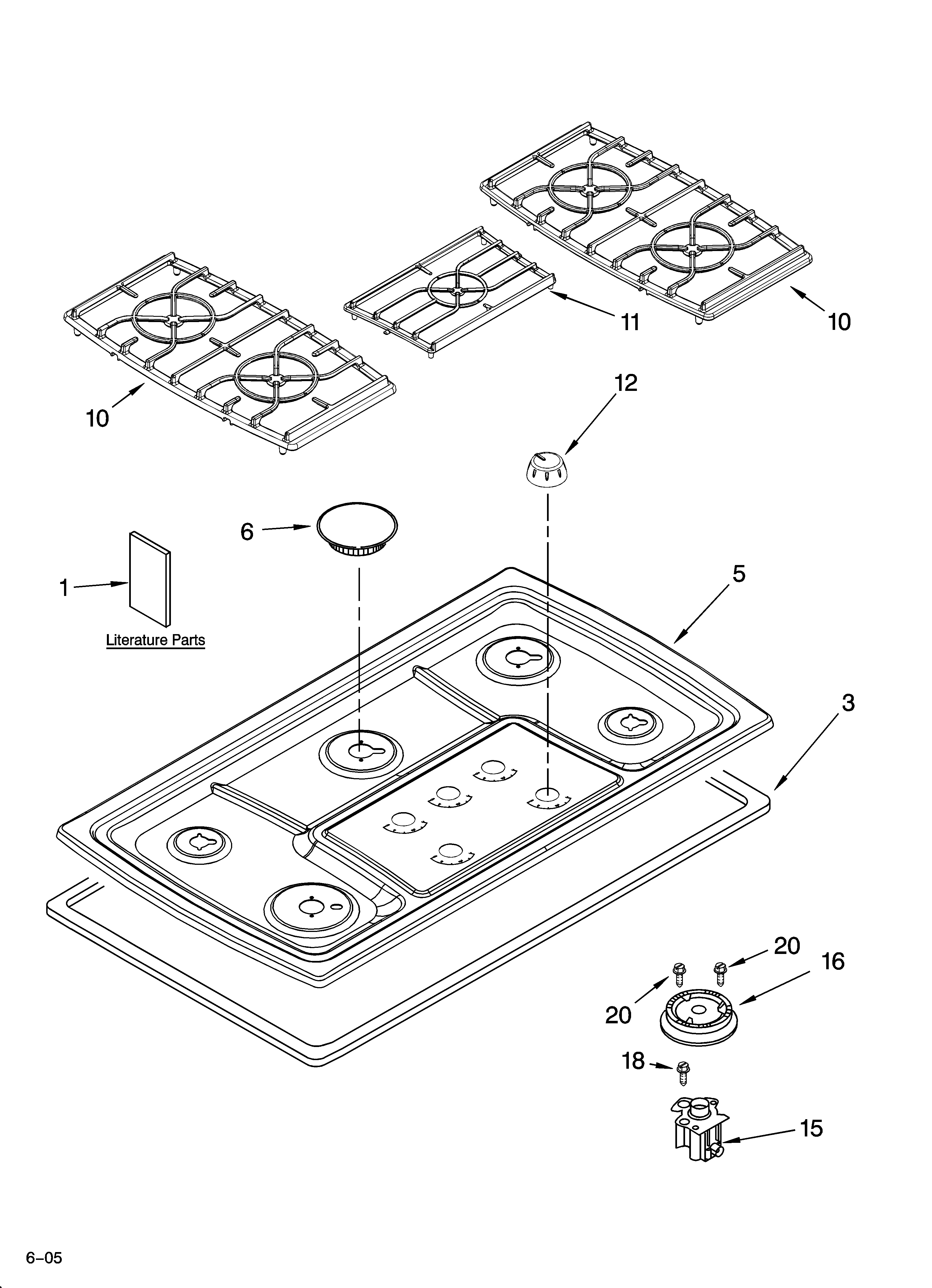 Cooktop, burner and grate parts