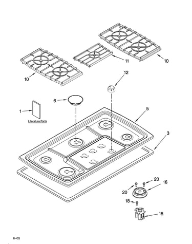 Cooktop, burner and grate parts