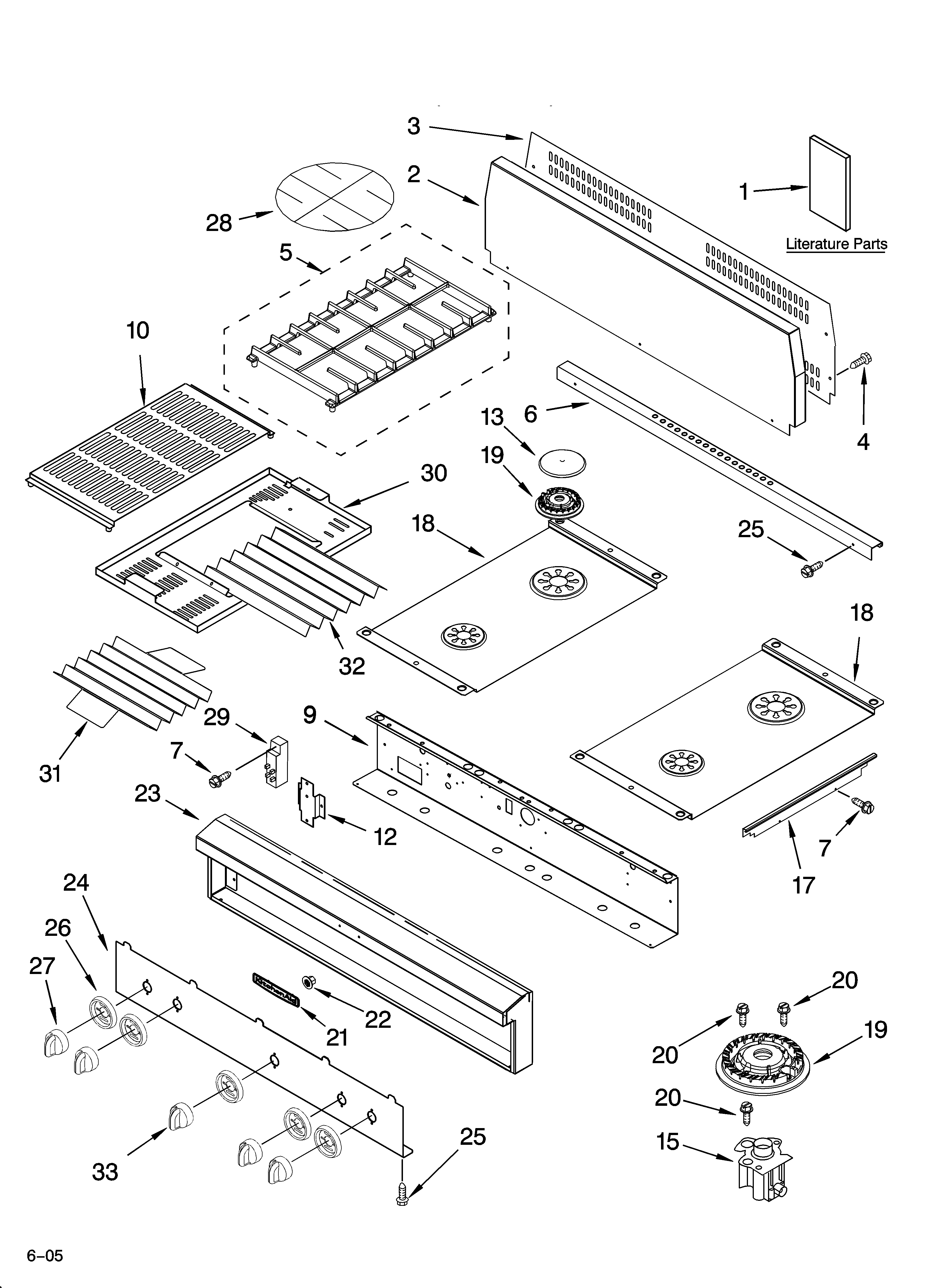 Cooktop, burner and grate parts
