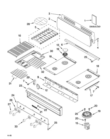 Cooktop, burner and grate parts