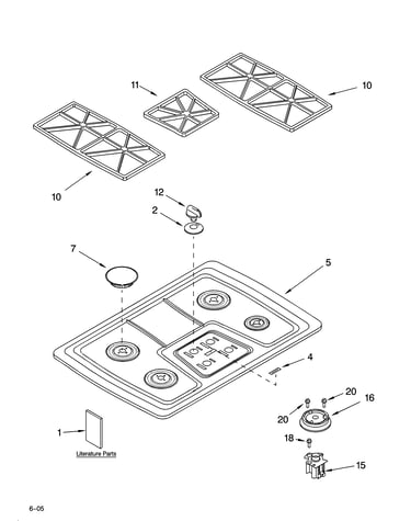 Cooktop, burner and grate parts