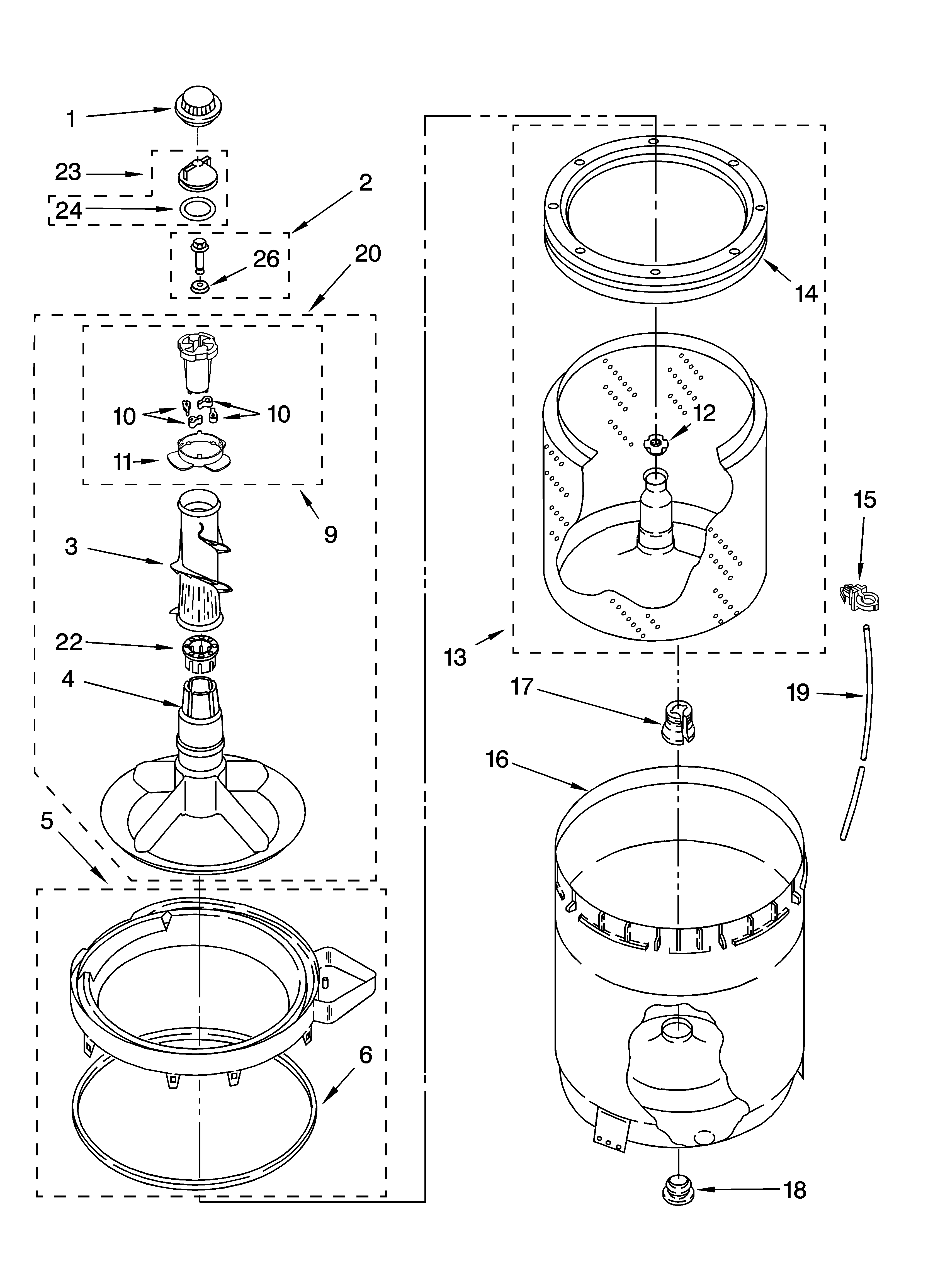Agitator, basket and tub parts