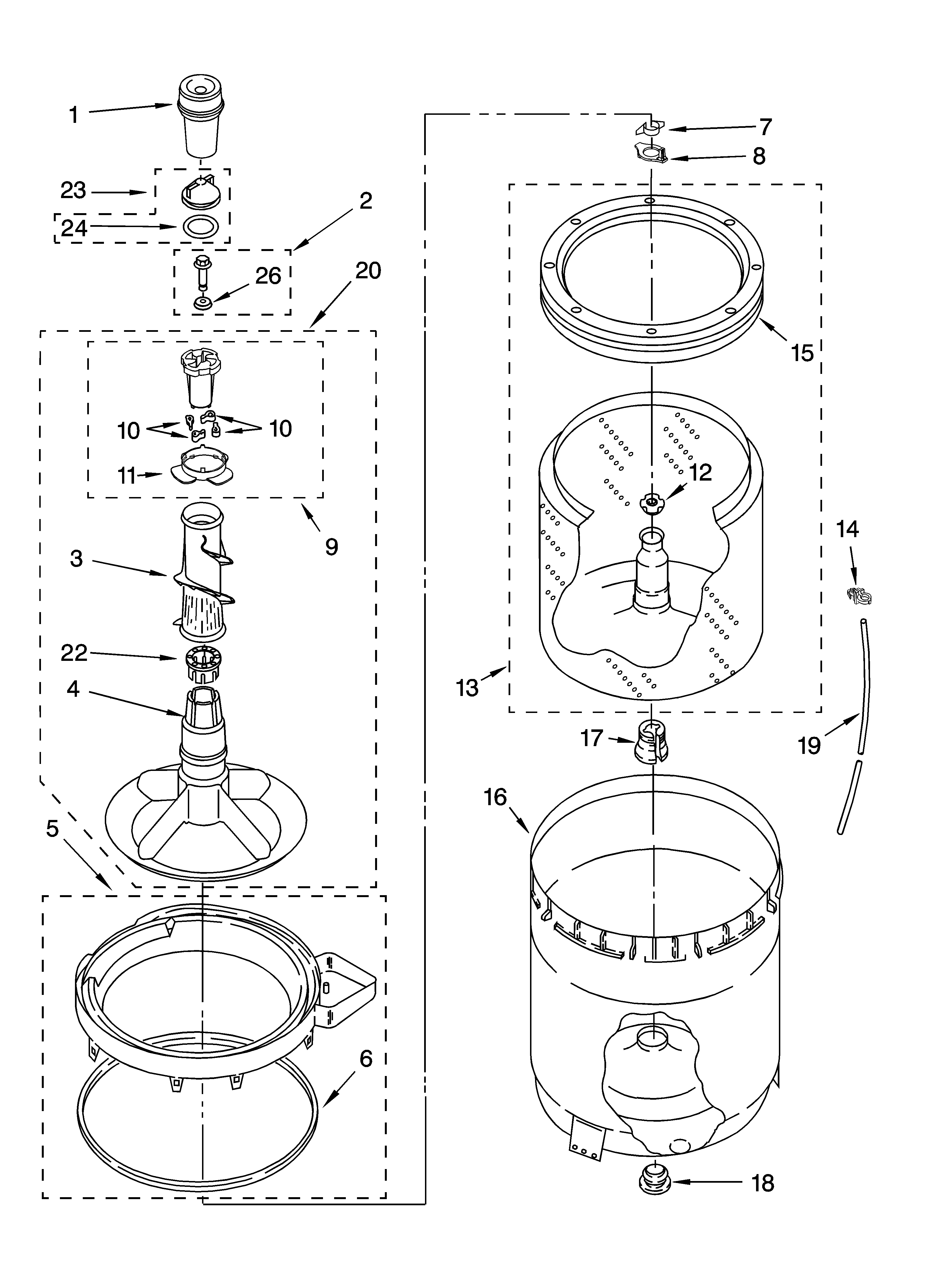 Agitator, basket and tub parts