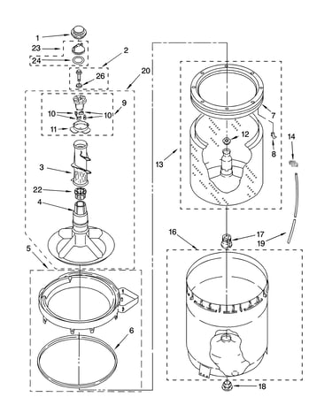 Agitator, basket and tub parts