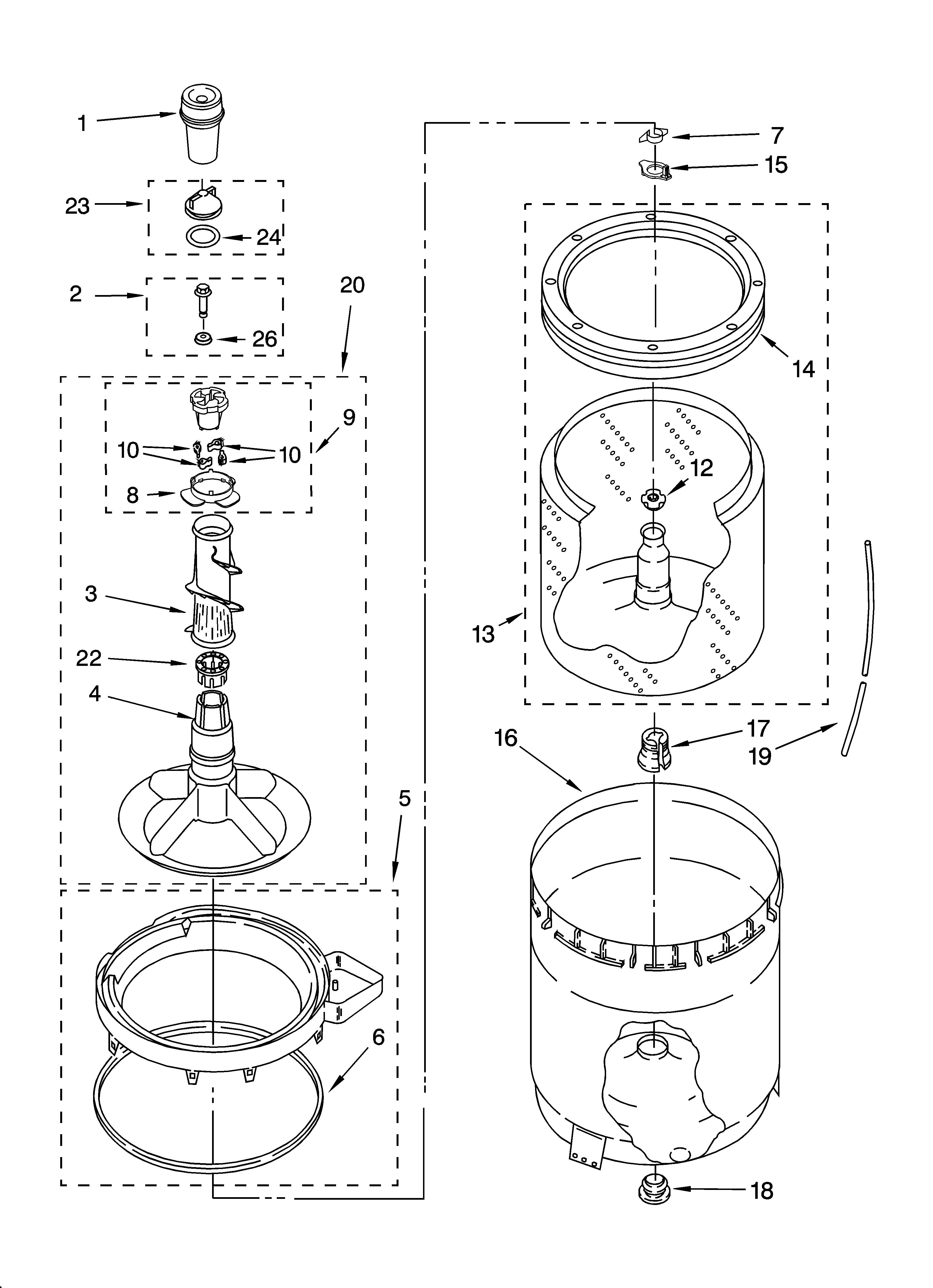 Agitator, basket and tub parts