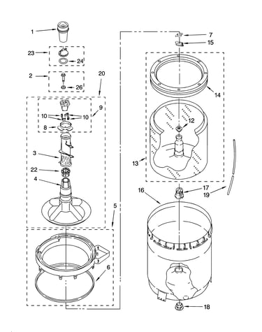 Agitator, basket and tub parts