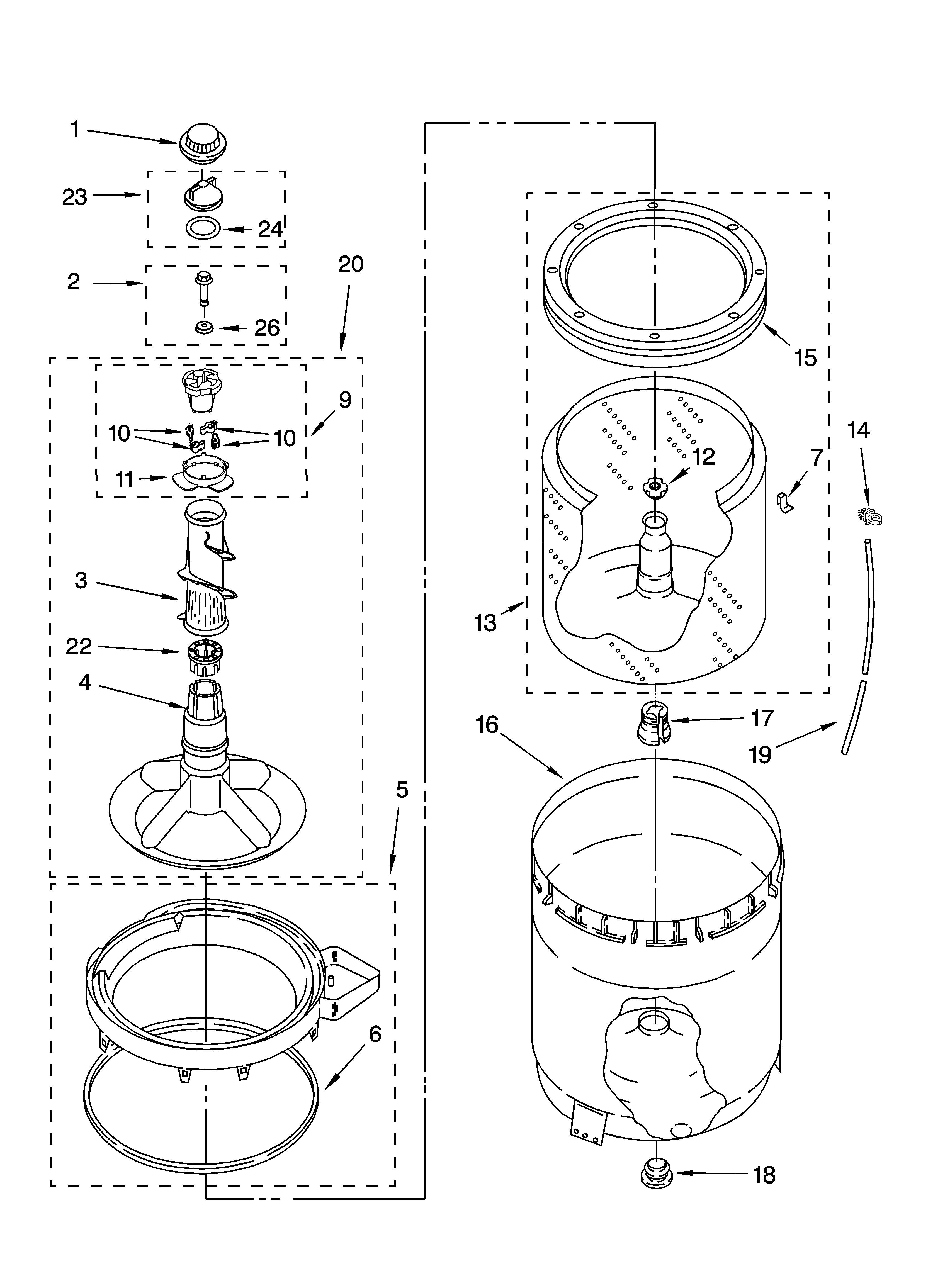 Agitator, basket and tub parts
