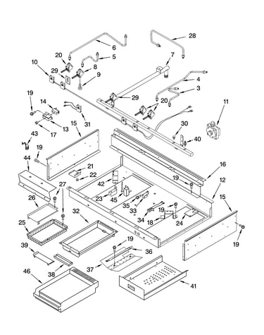 Burner box, gas valves, and switches, optional parts