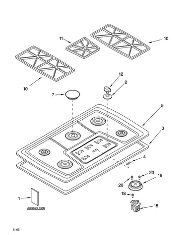 Cooktop, burner and grate parts