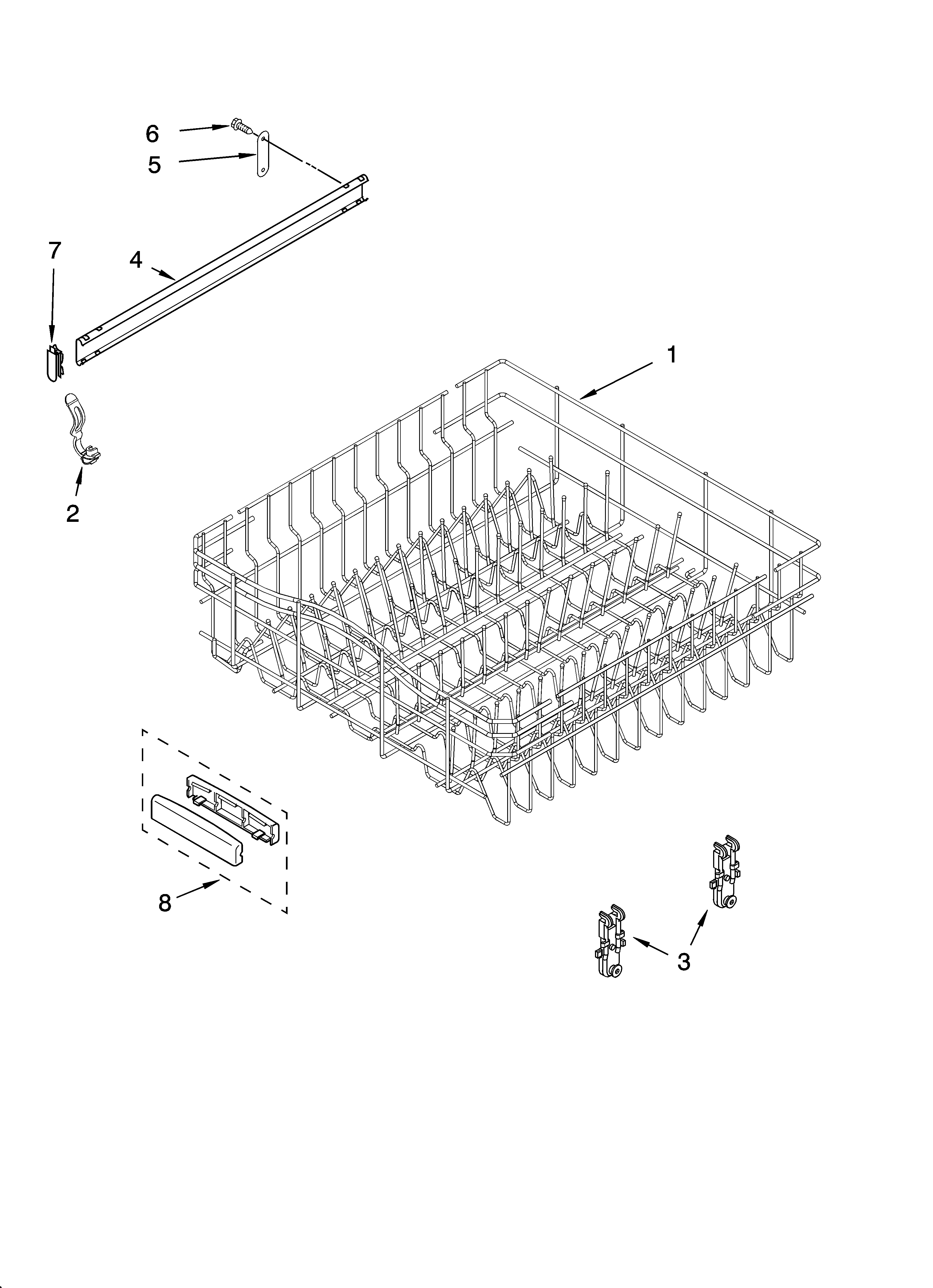 Upper rack and track parts