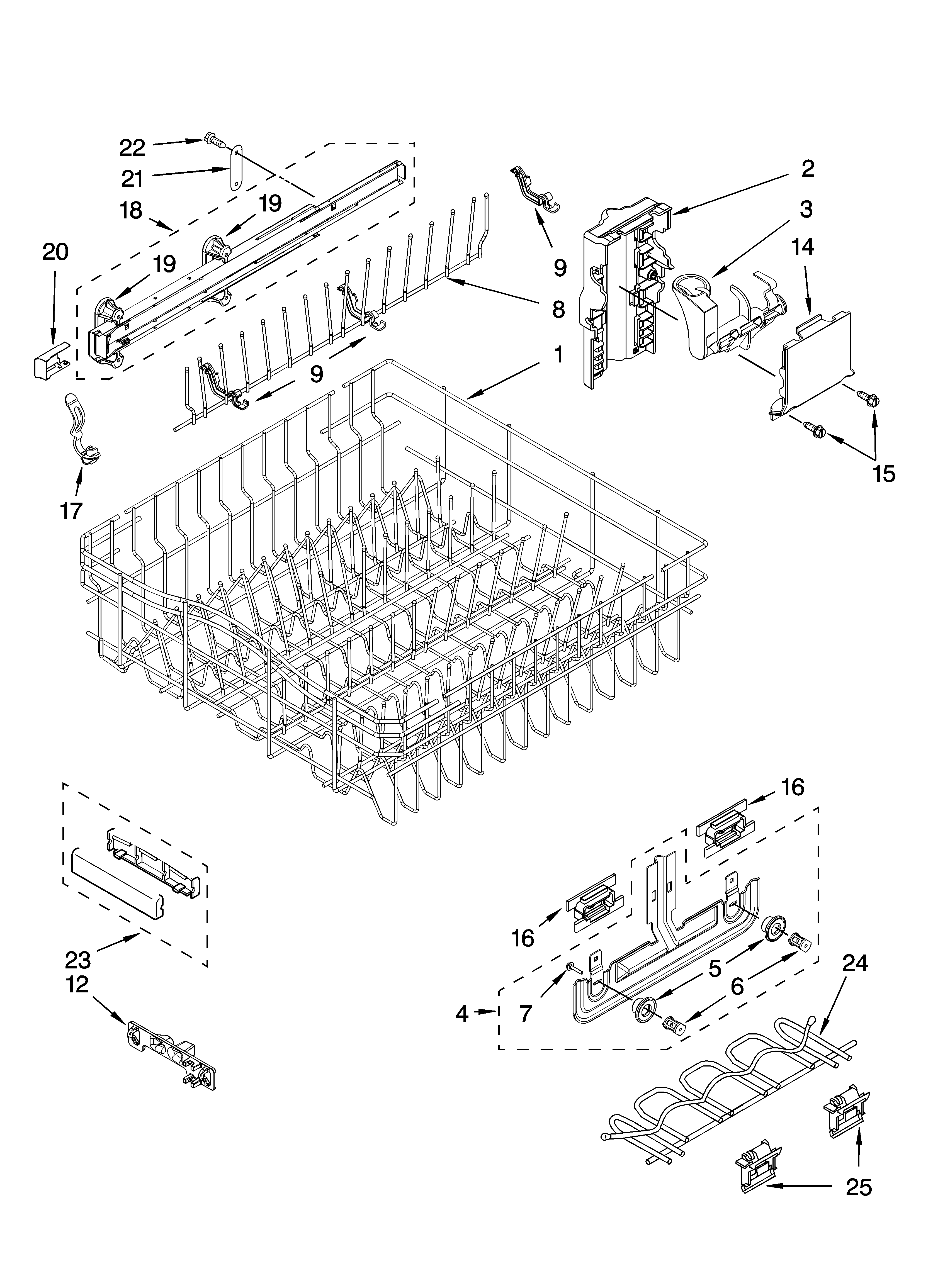 Upper rack and track parts