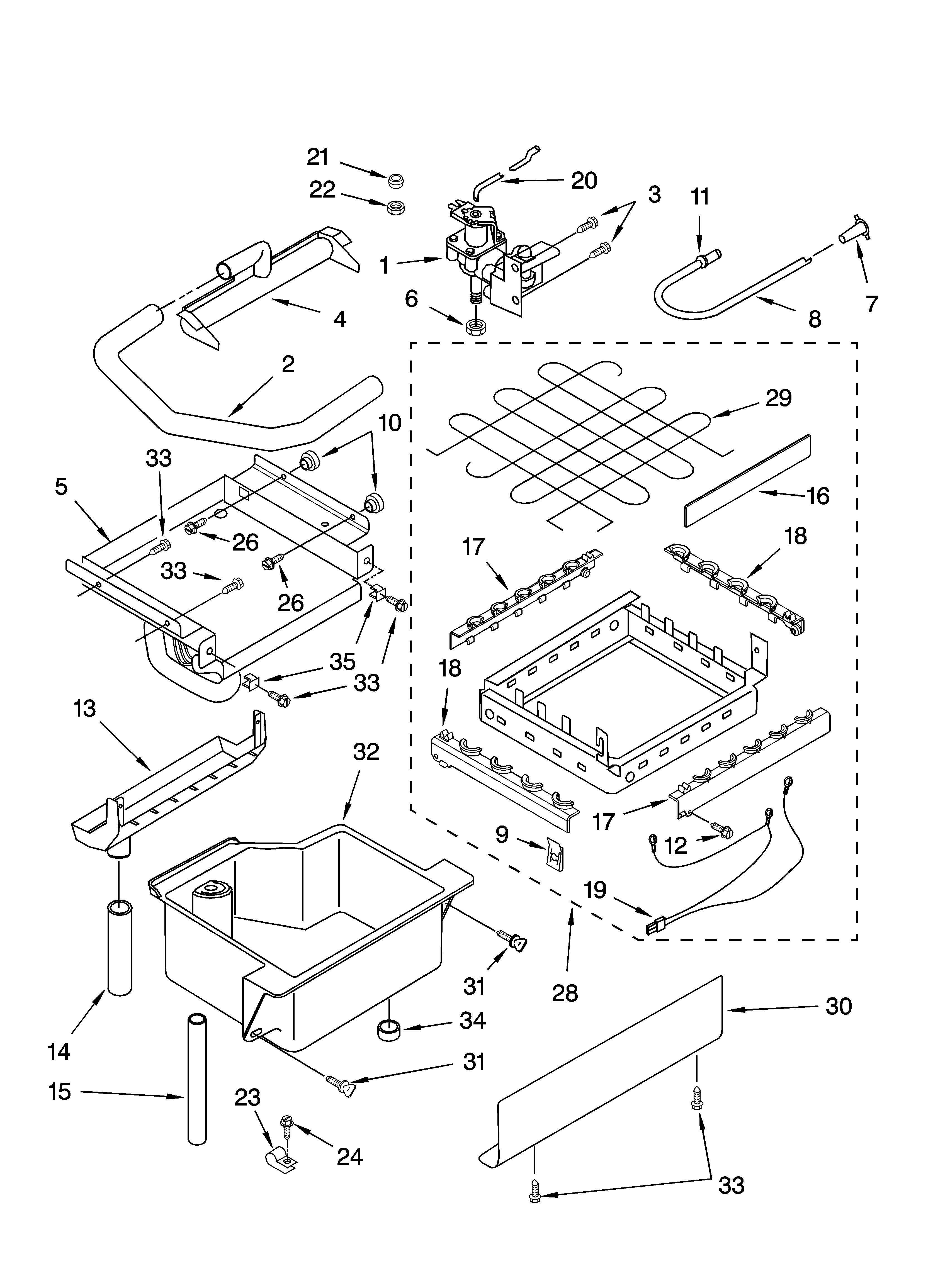 Evaporator, ice cutter grid and water parts