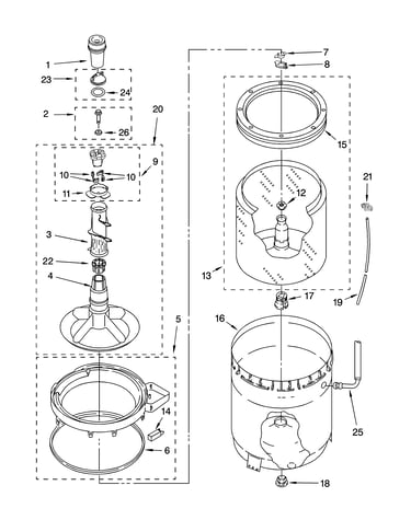 Agitator, basket and tub parts