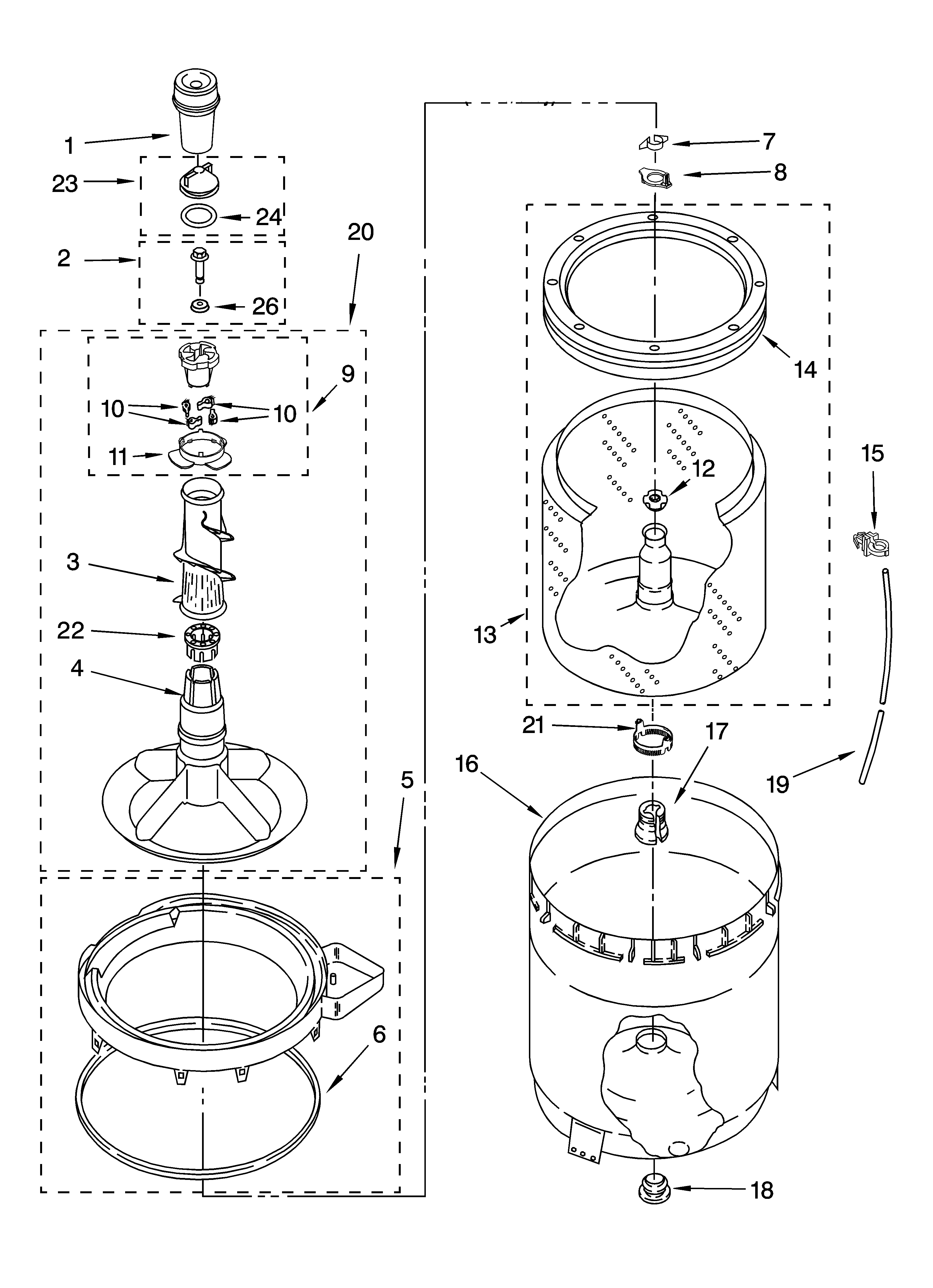 Agitator, basket and tub parts