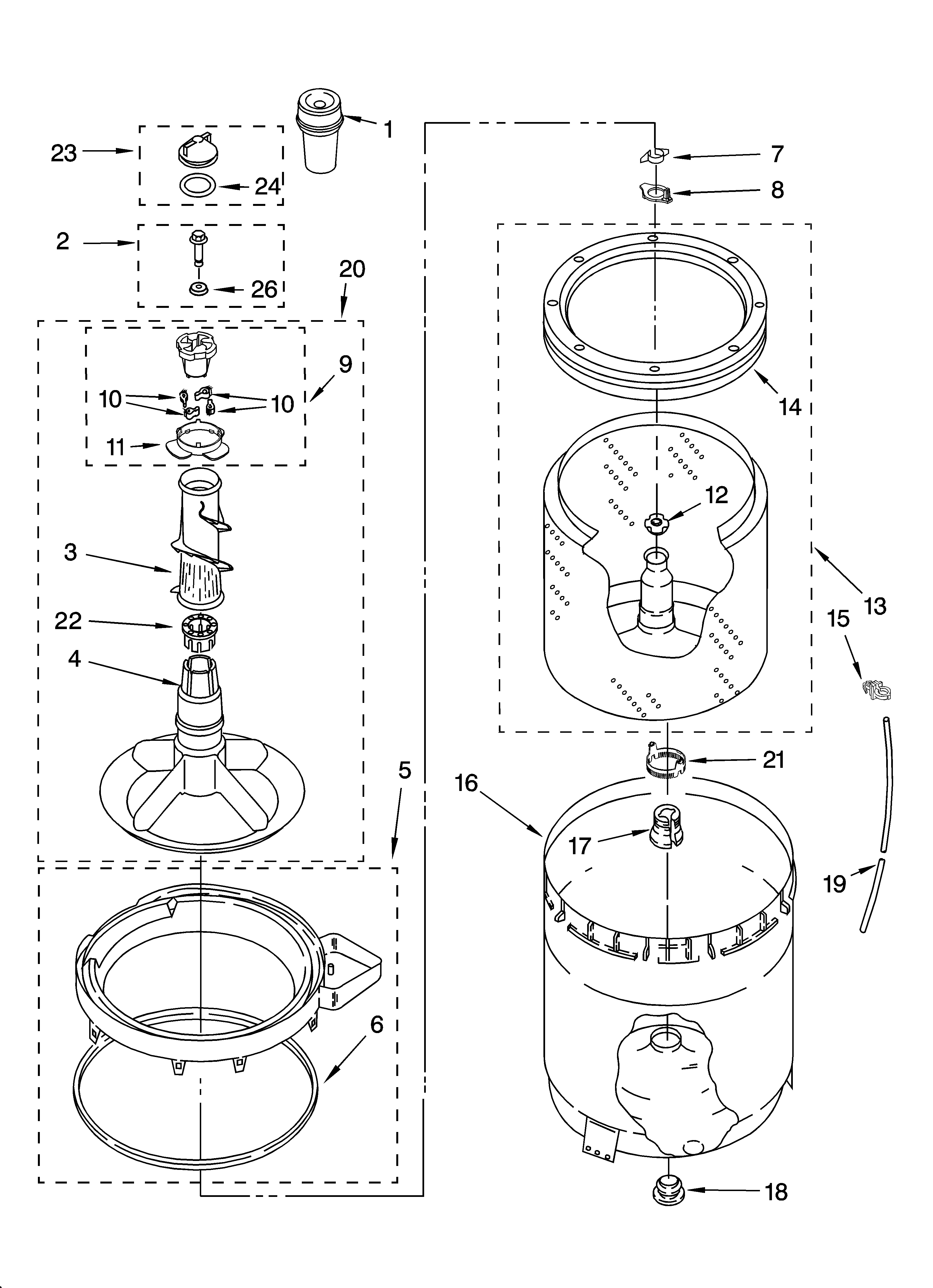 Agitator, basket and tub parts