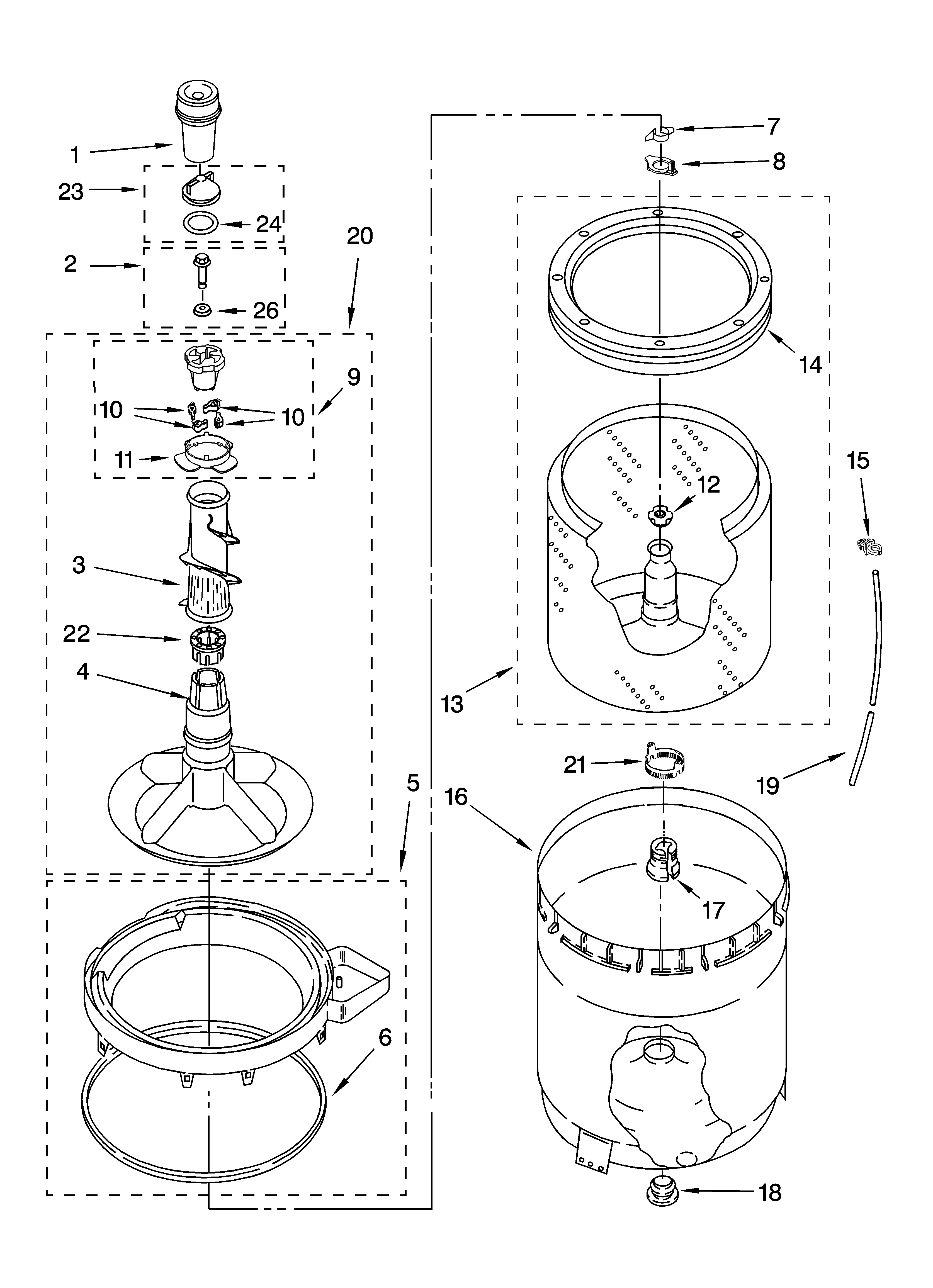 Agitator, basket and tub parts