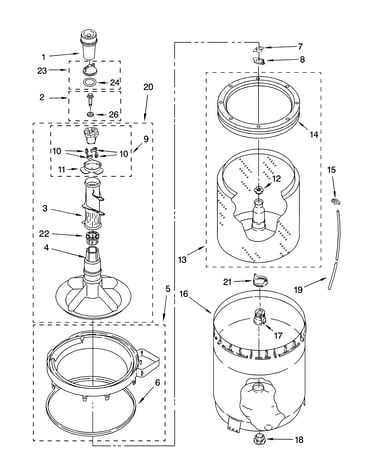 Agitator, basket and tub parts