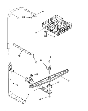 Upper dishrack and water feed parts