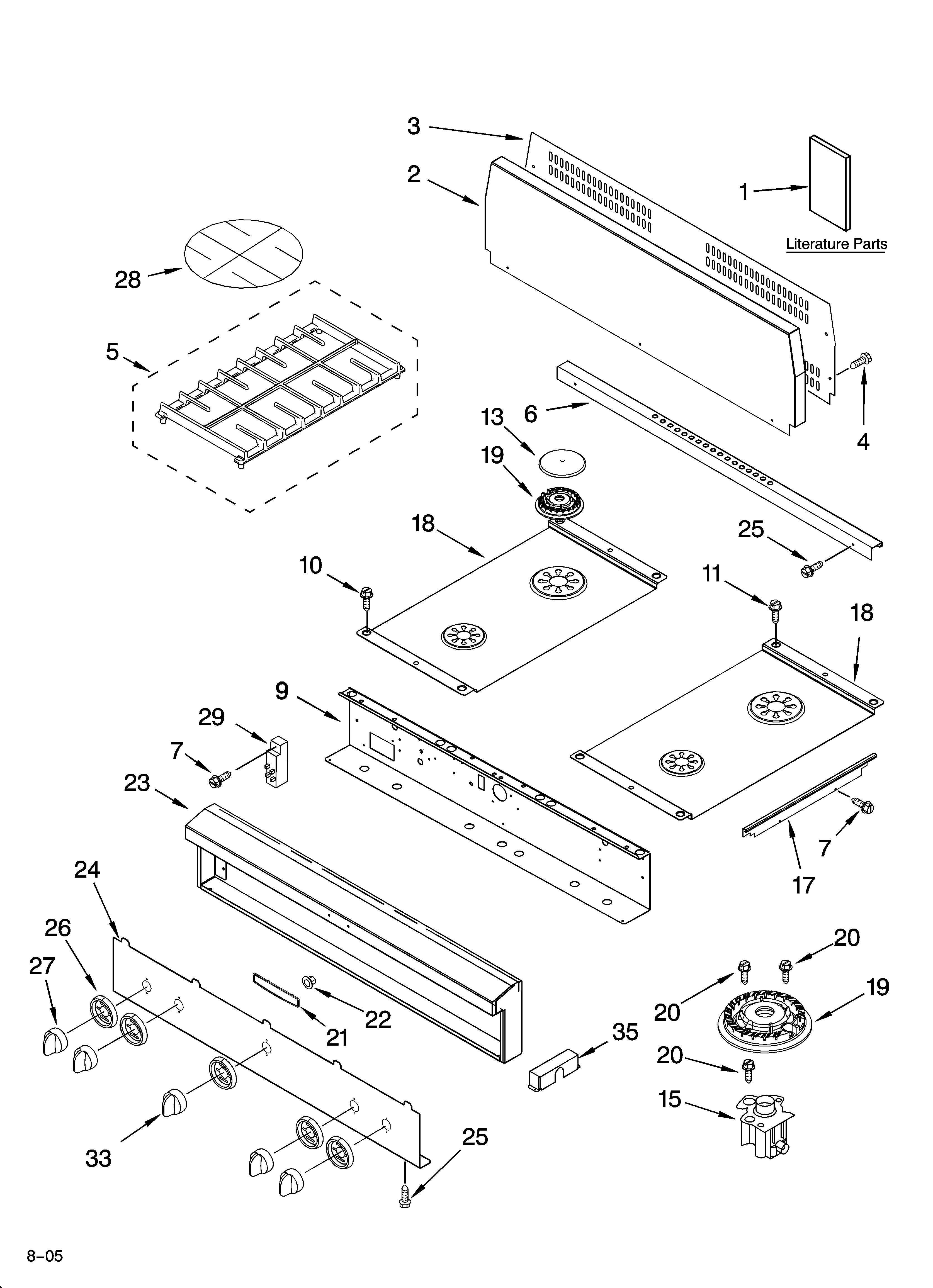 Cooktop, burner and grate parts