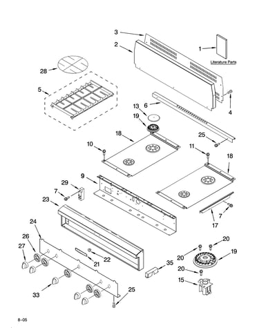 Cooktop, burner and grate parts