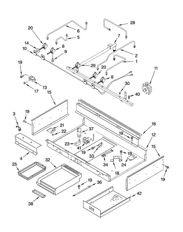 Burner box, gas valves, and switches, optional parts