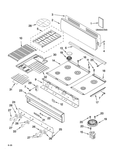 Cooktop, burner and grate parts