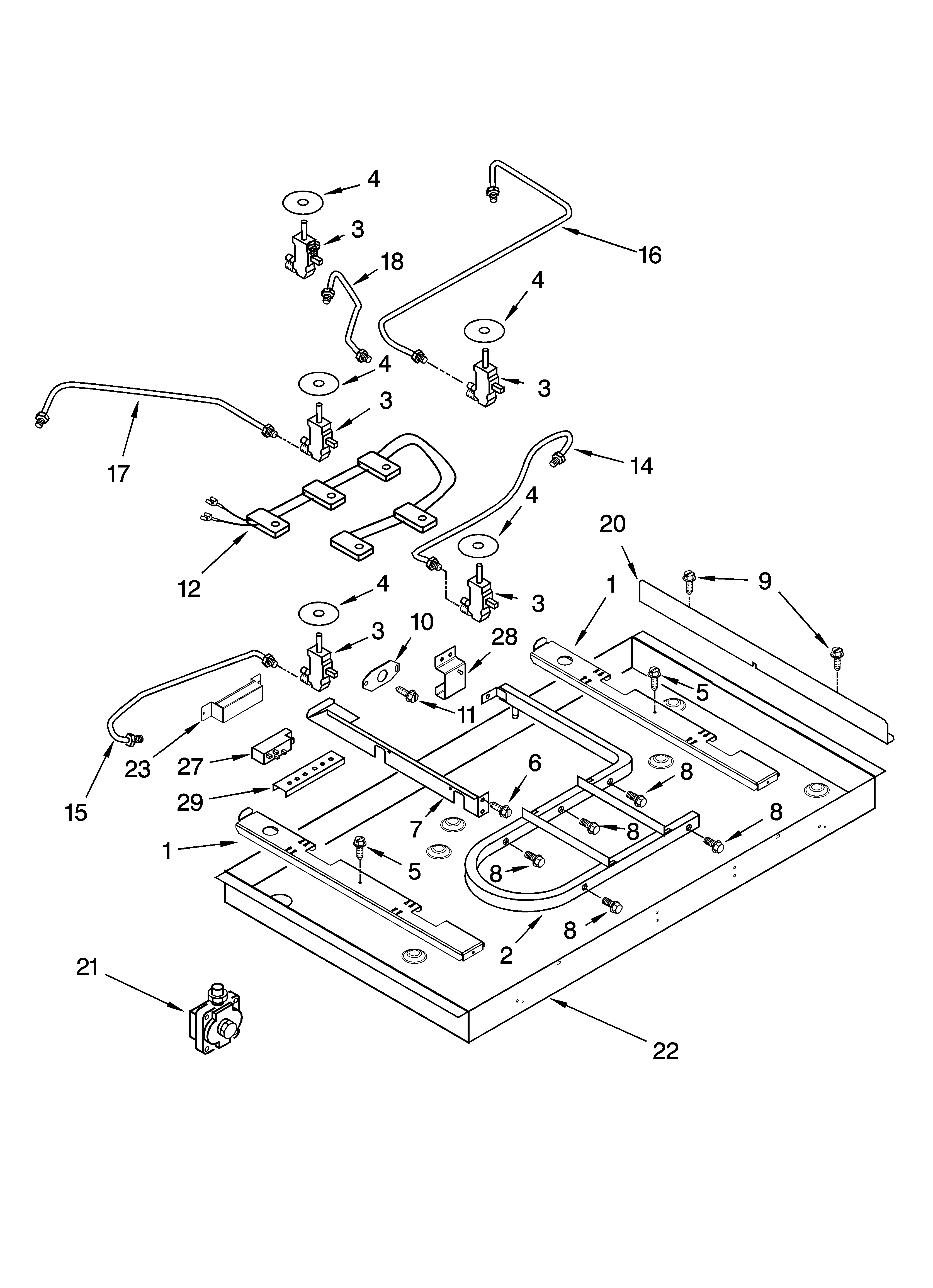 Burner box, gas valves, and switches, optional parts