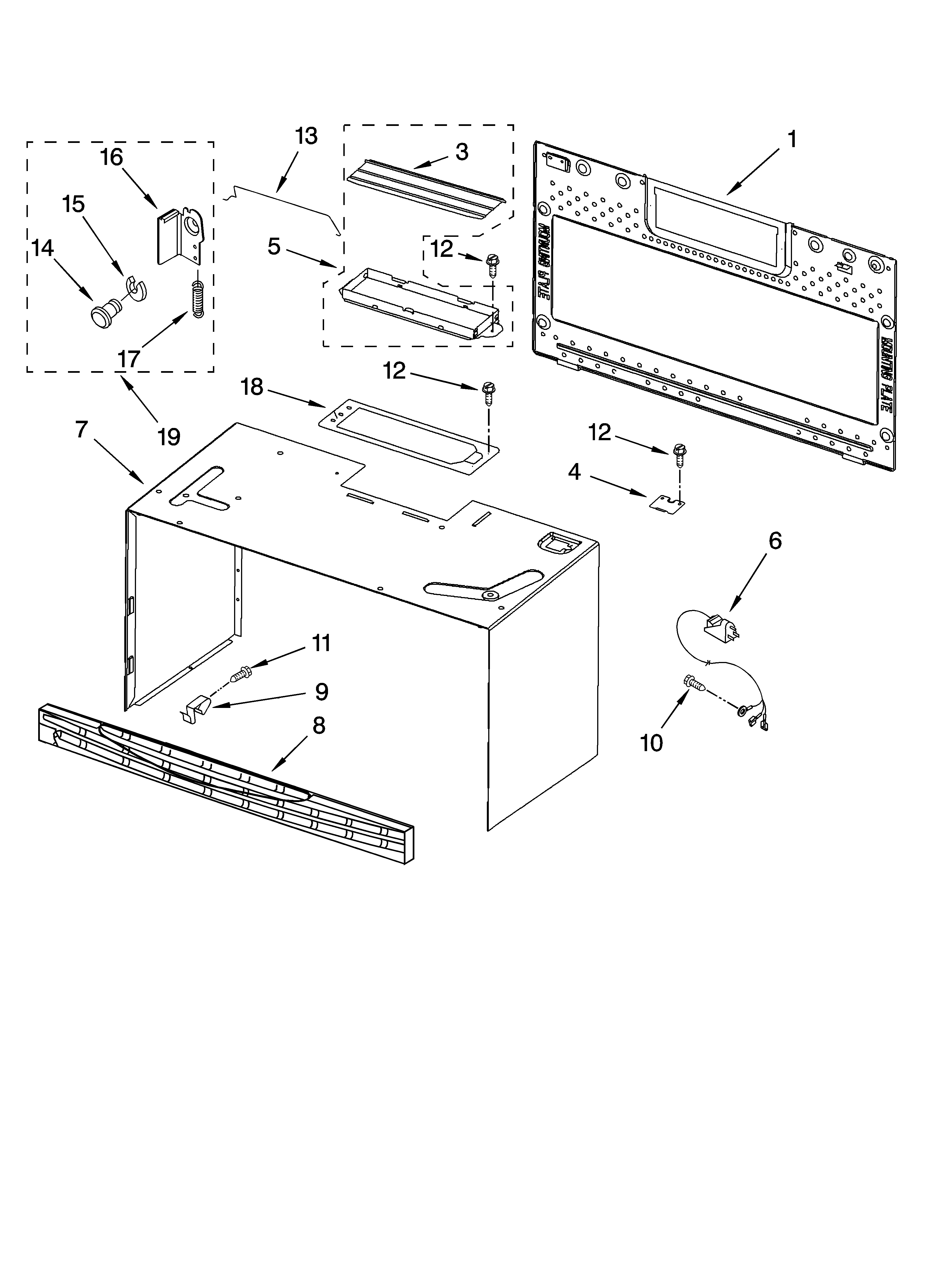 Cabinet and installation parts