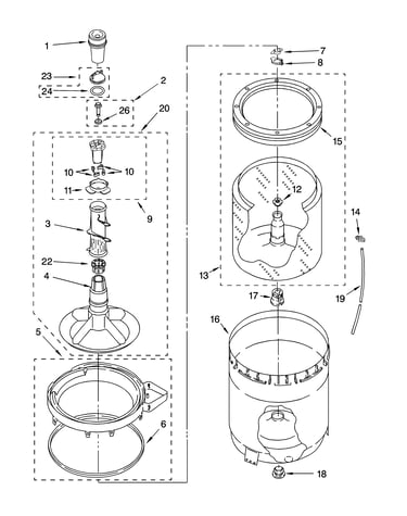 Agitator, basket and tub parts
