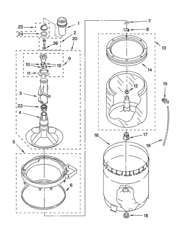 Agitator, basket and tub parts