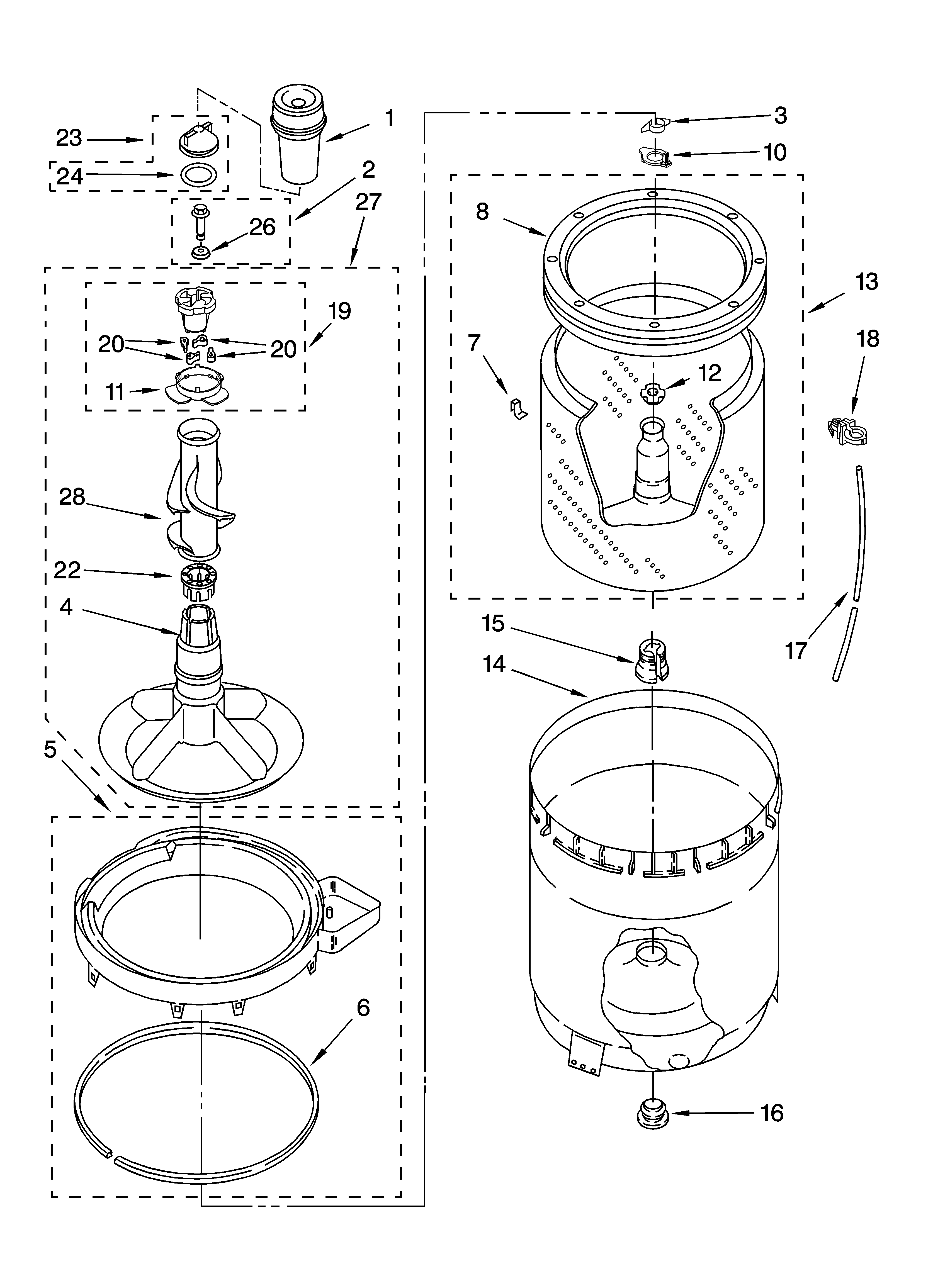 Agitator, basket and tub parts