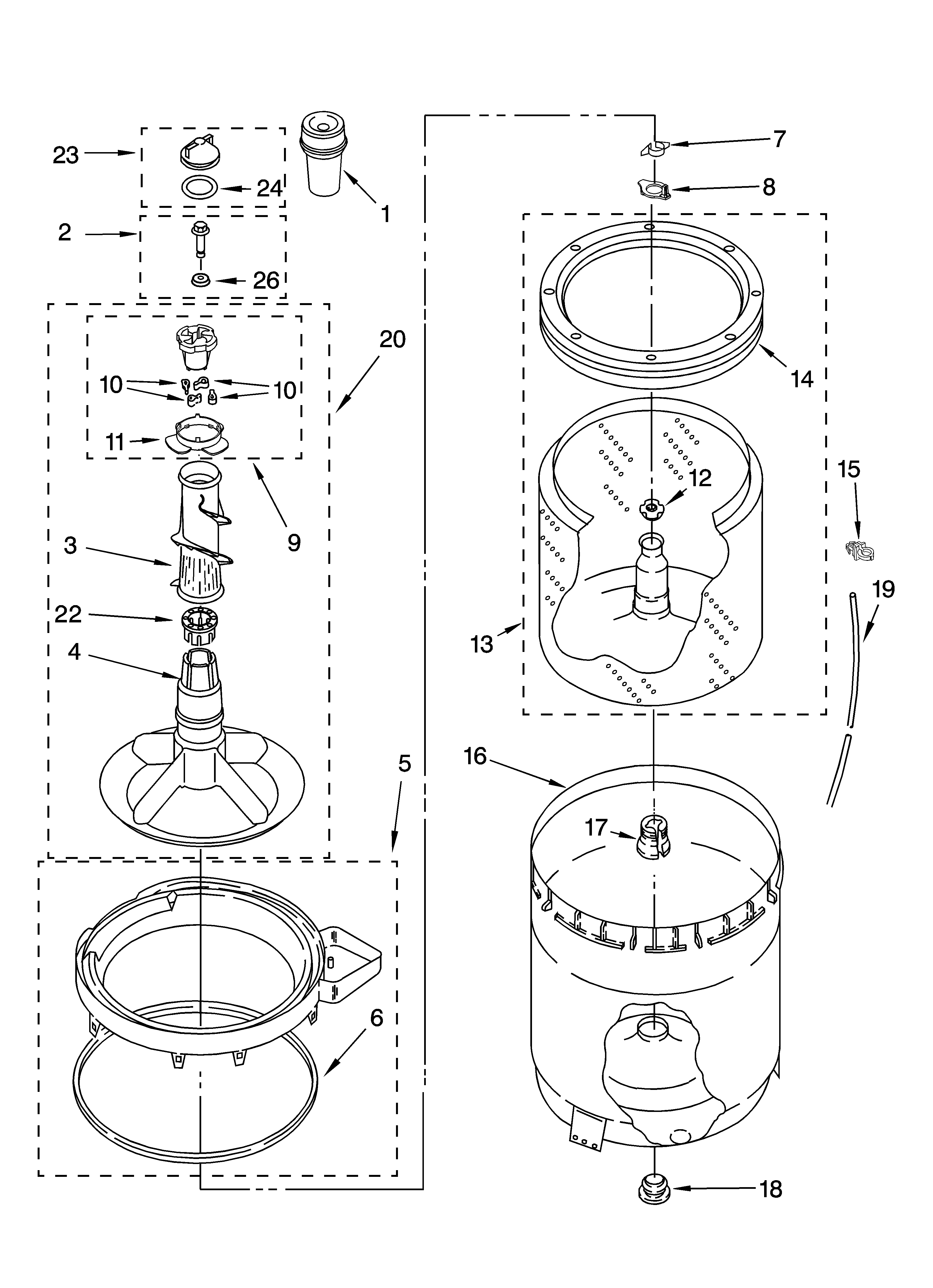 Agitator, basket and tub parts
