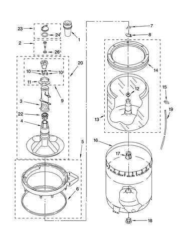 Agitator, basket and tub parts