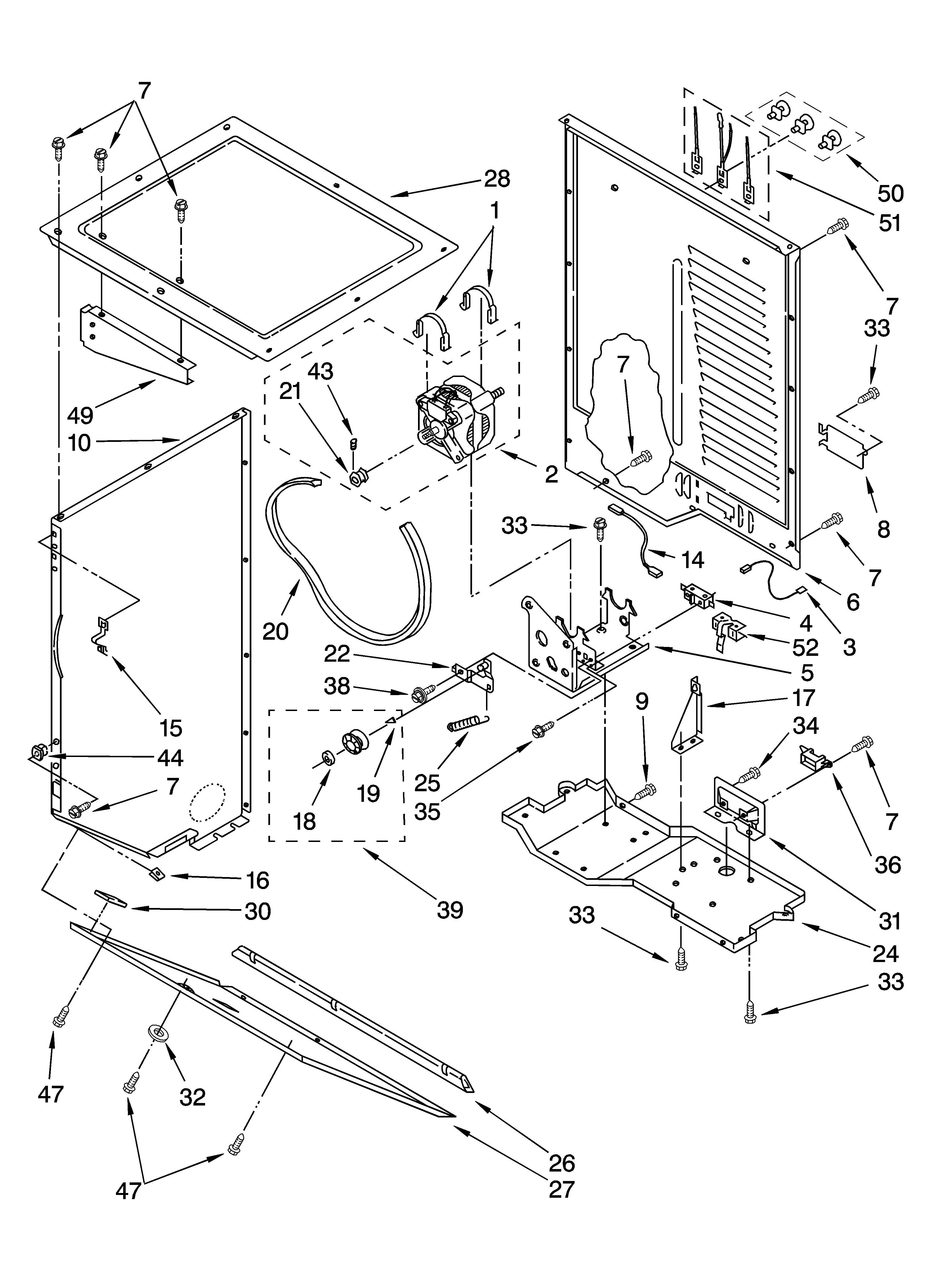 Dryer cabinet and motor parts