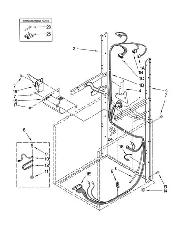Dryer support and washer harness parts
