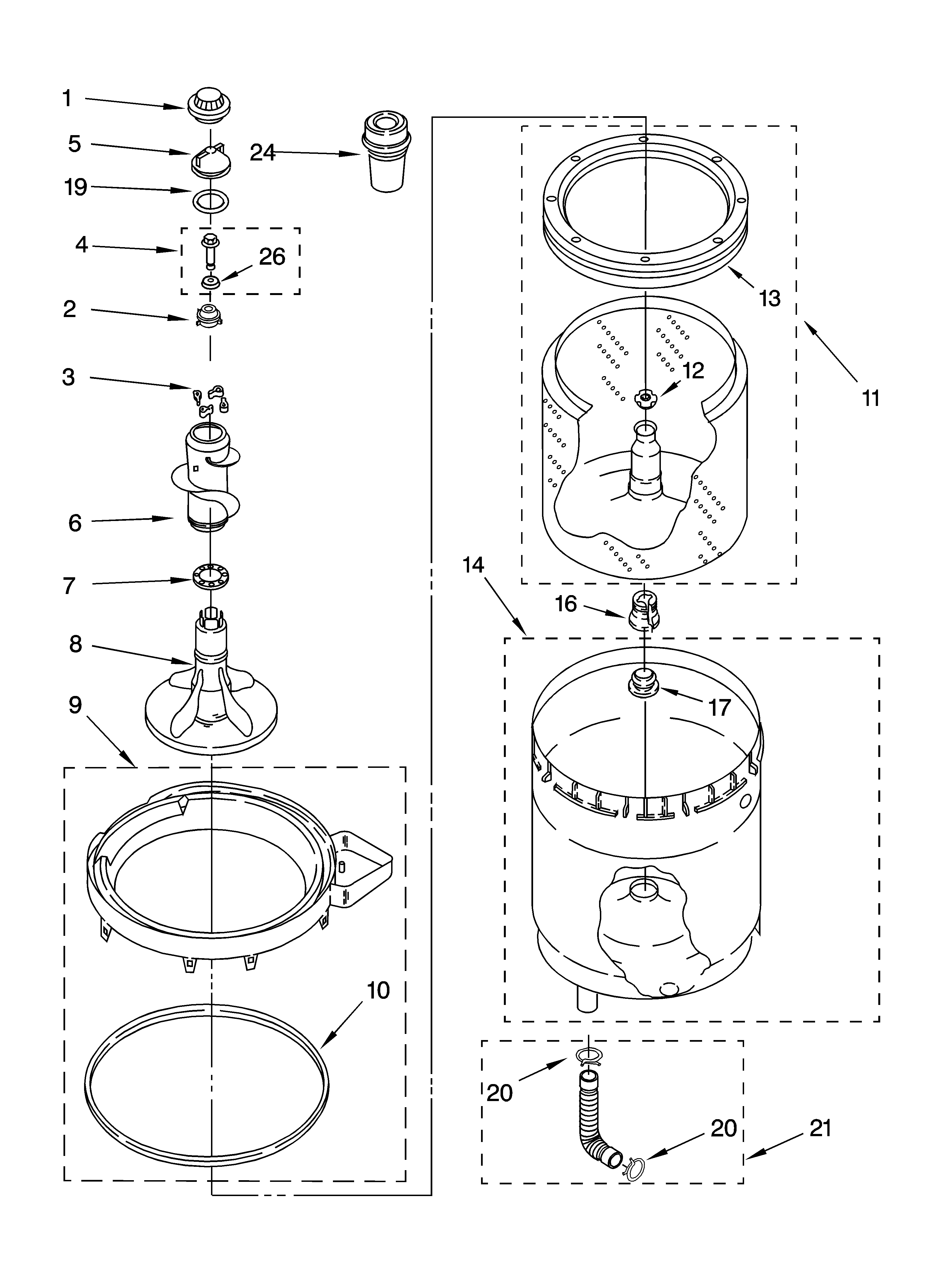 Agitator, basket and tub parts
