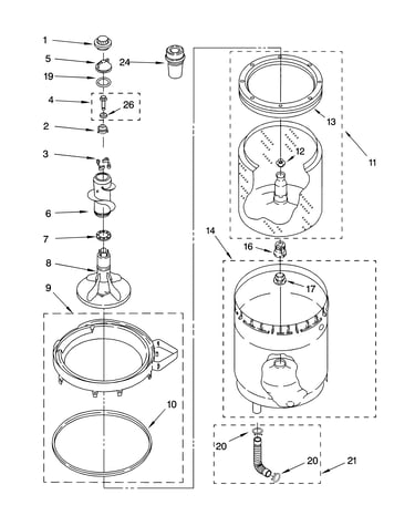 Agitator, basket and tub parts