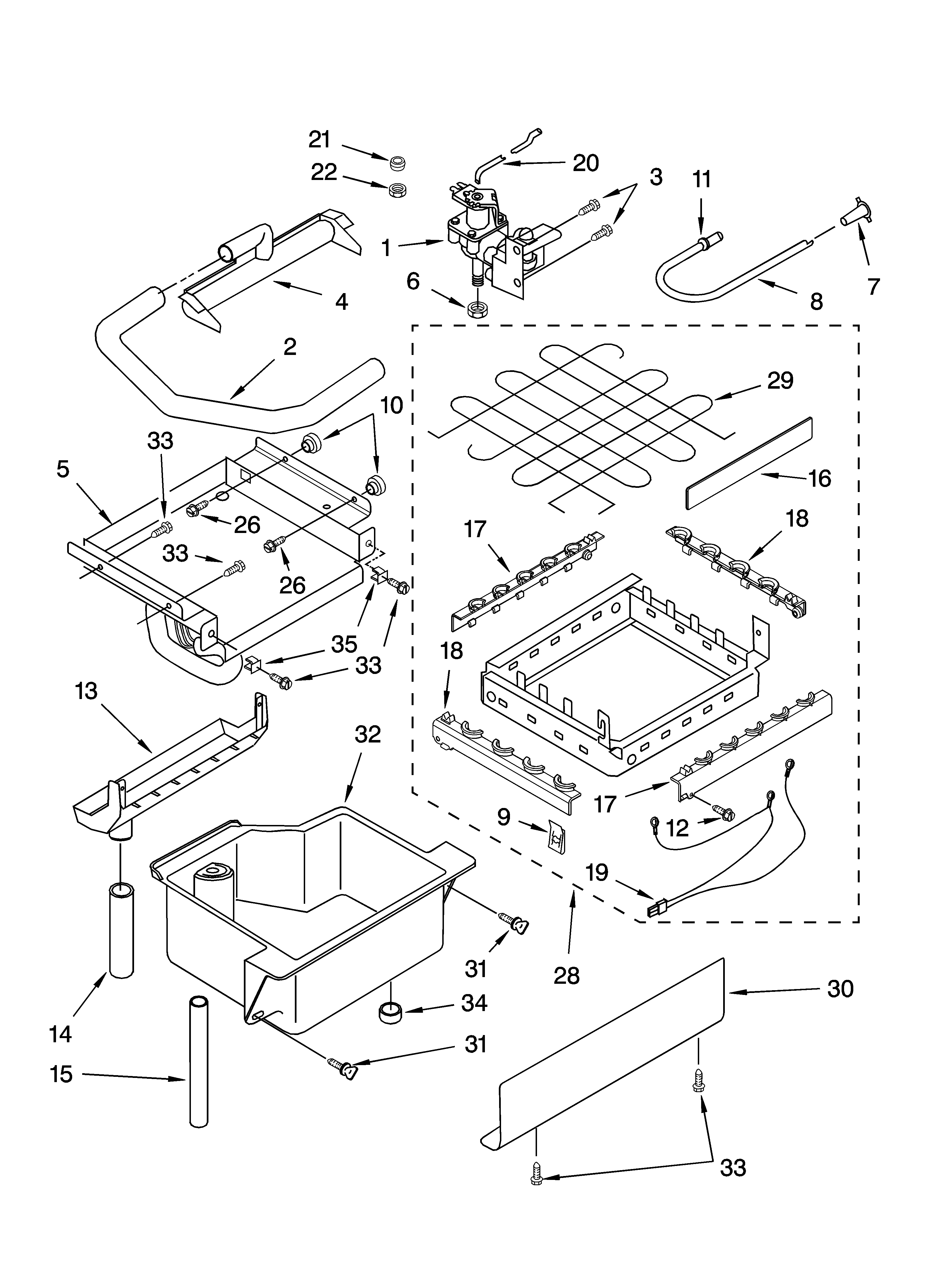 Evaporator, ice cutter grid and water parts
