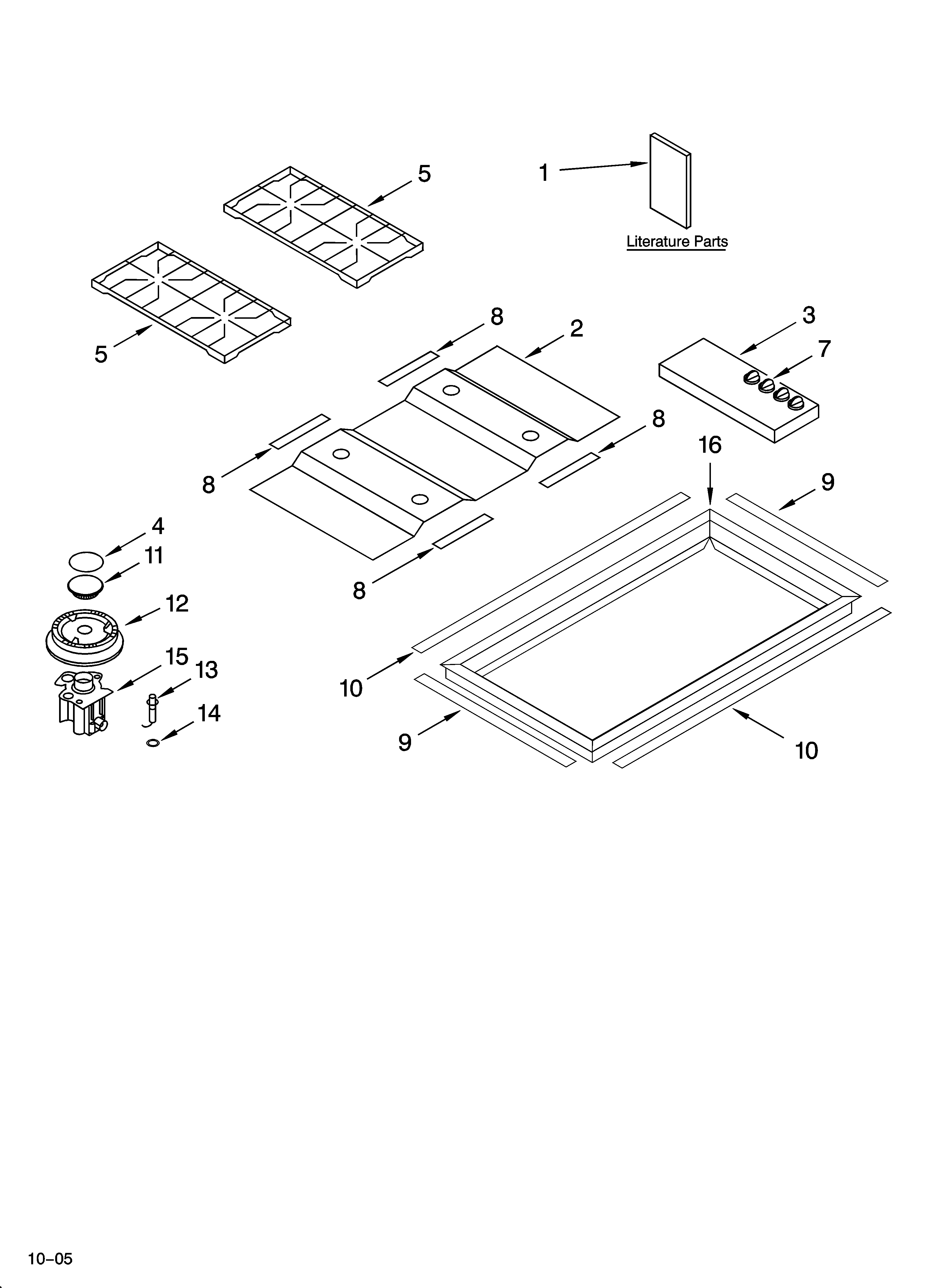 Cooktop, burner and grate parts