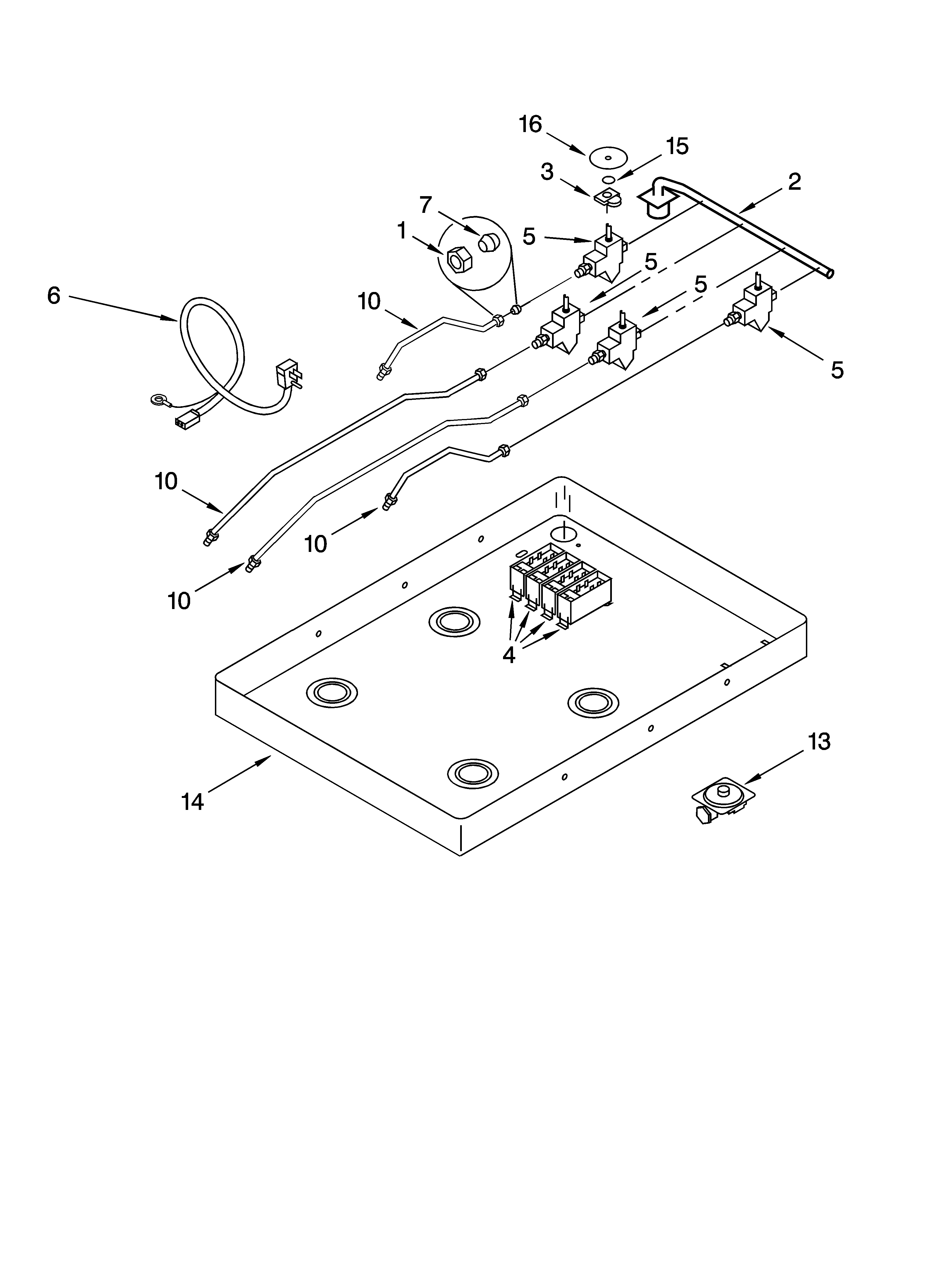 Burner box, gas valves, and switches
