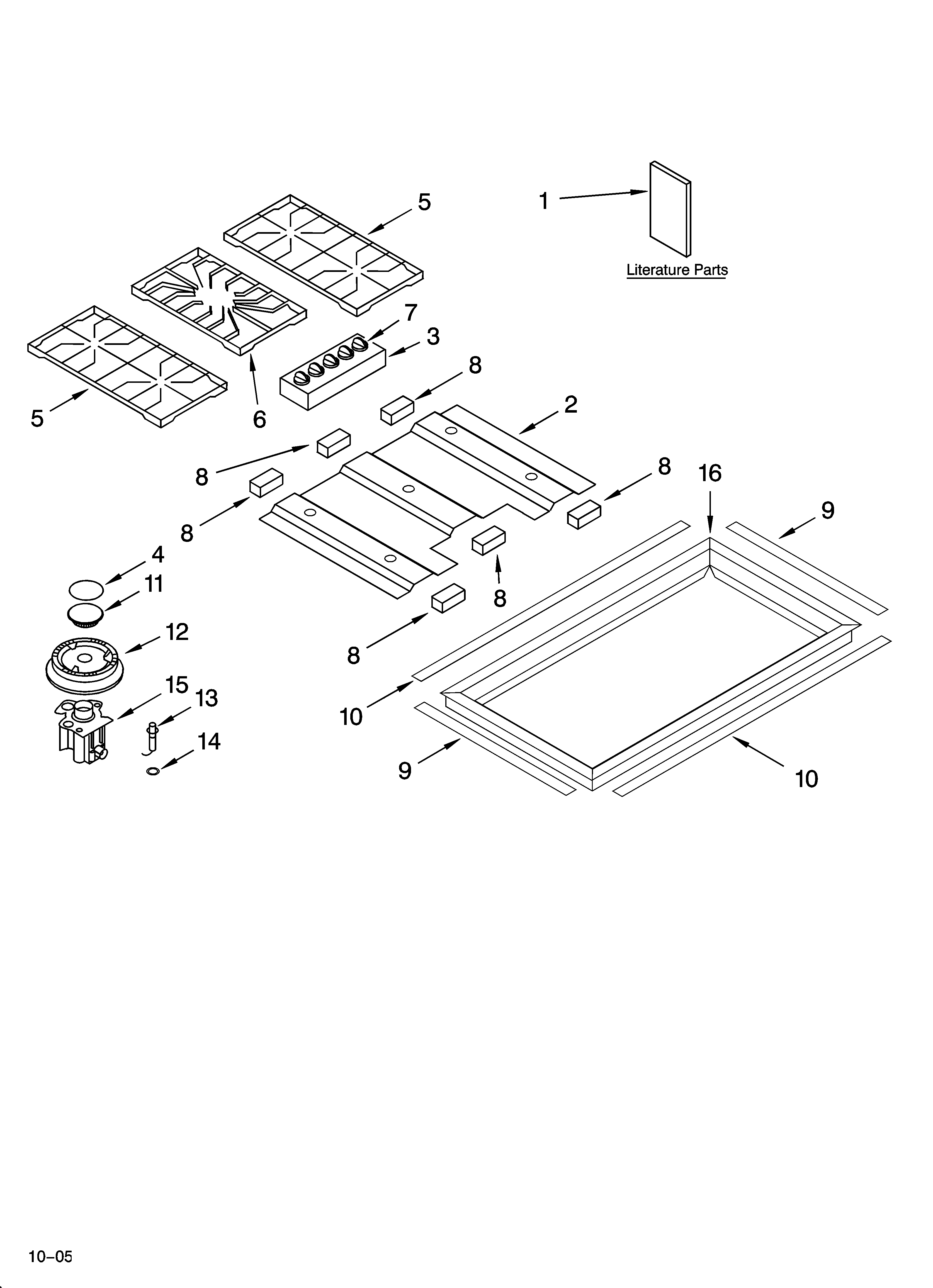 Cooktop, burner and grate parts