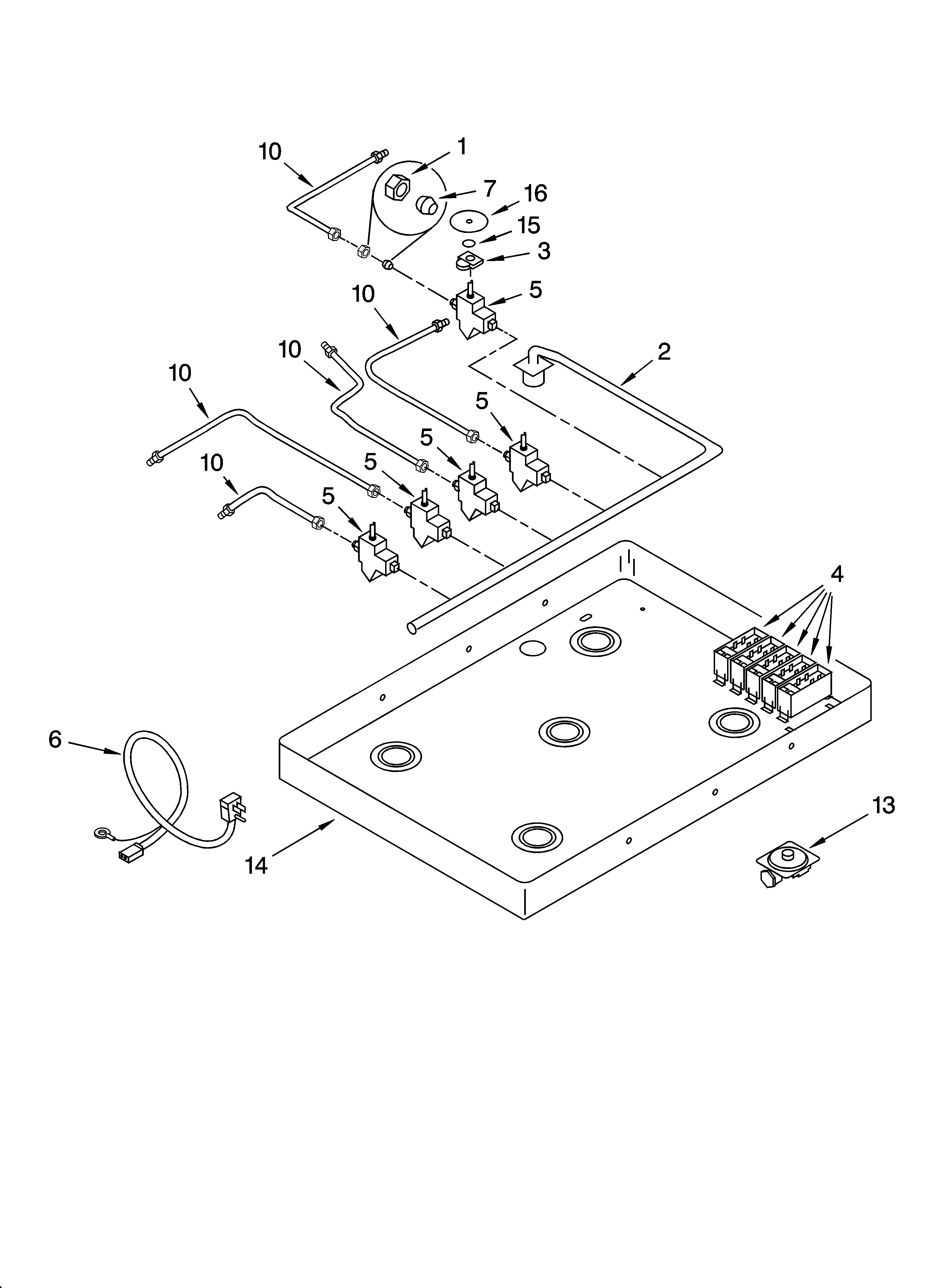 Burner box, gas valves, and switches